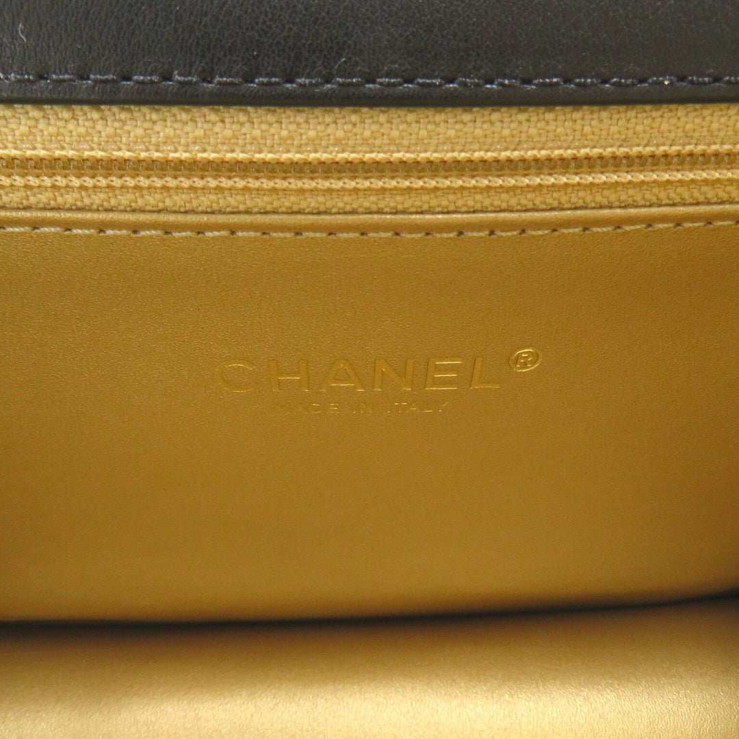 Vintage Chanel Black Lambskin Chain Shoulder Bag Gold