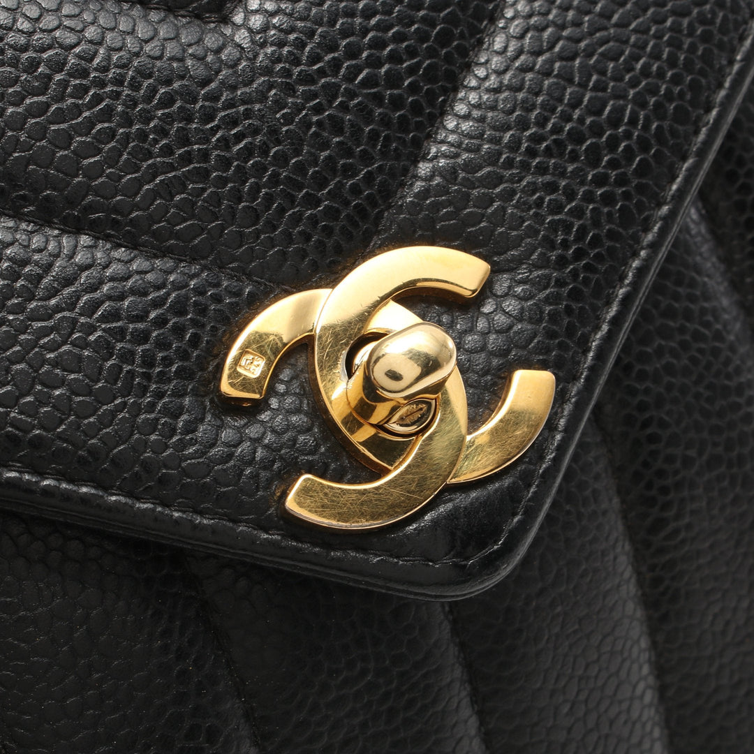 Vintage Chanel Chevron V-Stitch Mademoiselle Bag Black Caviar