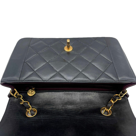 Vintage Chanel Diana 22Cm Black Gold Lambskin Flap Bag