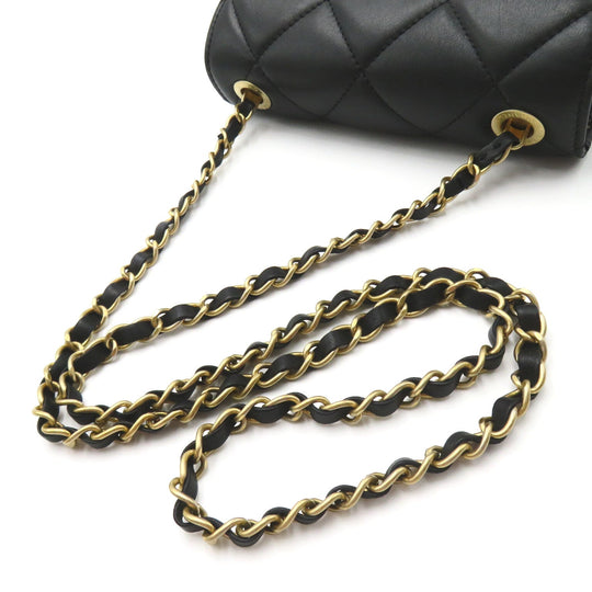 Vintage Chanel Black Lambskin Chain Shoulder Bag Gold