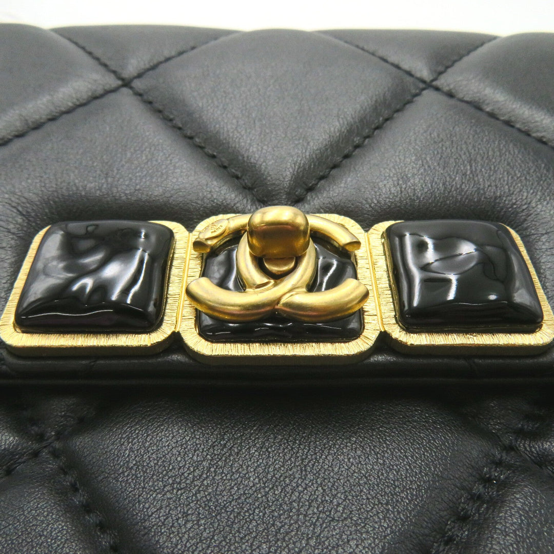 Vintage Chanel Black Lambskin Chain Shoulder Bag Gold