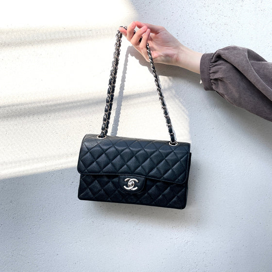 Chanel Matelassé Caviar Skin Leather Classic Flap W-Chain Shoulder Bag Pm #