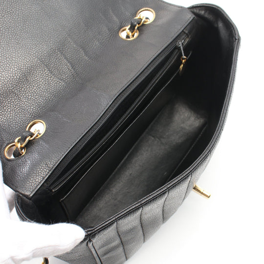 Vintage Chanel Chevron V-Stitch Mademoiselle Bag Black Caviar