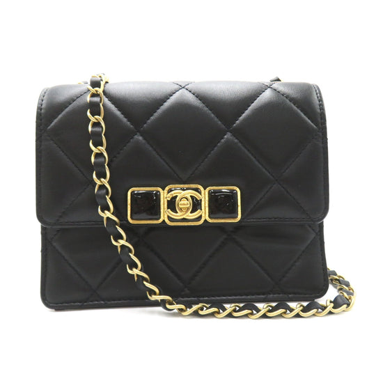 Vintage Chanel Black Lambskin Chain Shoulder Bag Gold