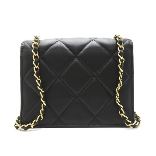 Vintage Chanel Black Lambskin Chain Shoulder Bag Gold